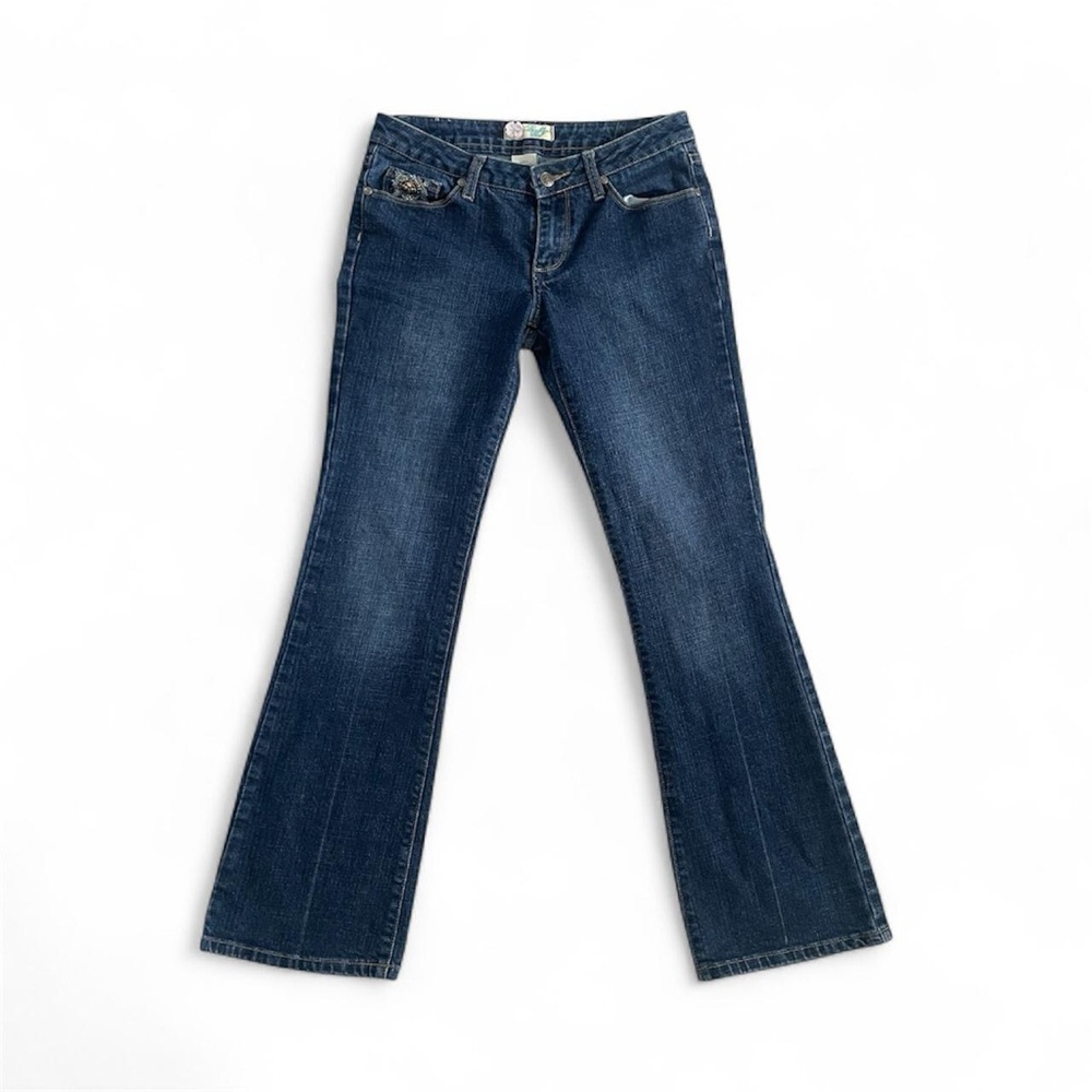 Y2K Low Rise Vintage Jeans Bootcut Flare Blue Embroidered size 7 Brooklyn Girl